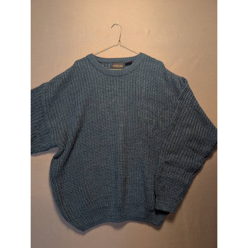 Basic Editions Sweater Men XL Blue Casual Waffle Knit Cozy Warm Winter Crew Neck